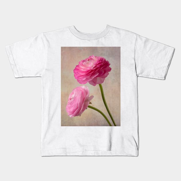 Two Wonderful Pink Textured Ranunculus Kids T-Shirt by photogarry